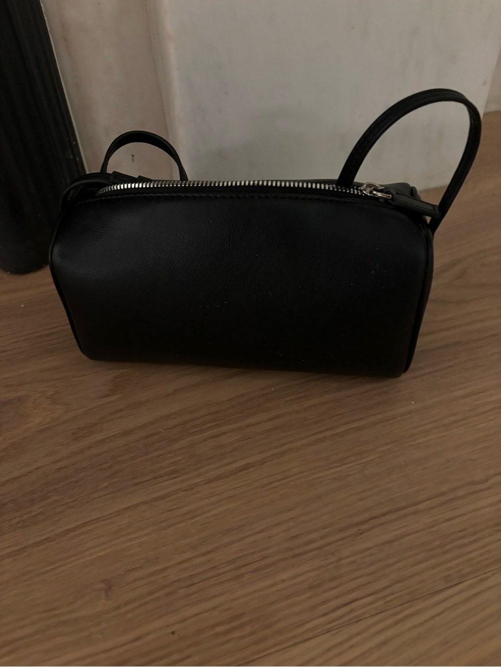 Black Leather Crossbody Bag - Minimal Zip Shoulder Bag